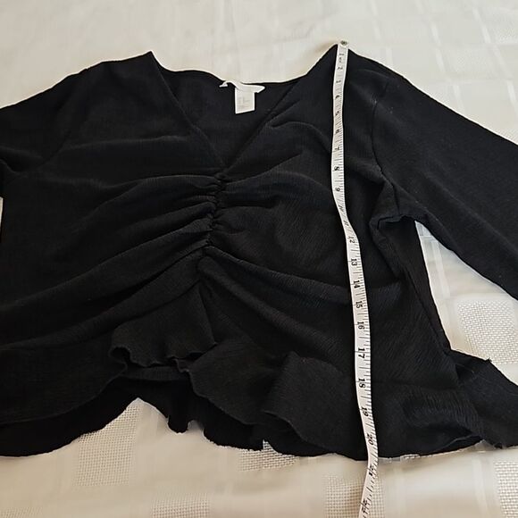 H&M Ruffled Long Sleeves Top Medium Black - Picture 10 of 16